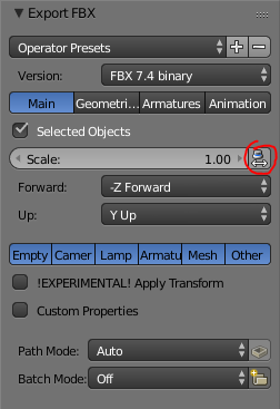 Blender .fbx export settings
